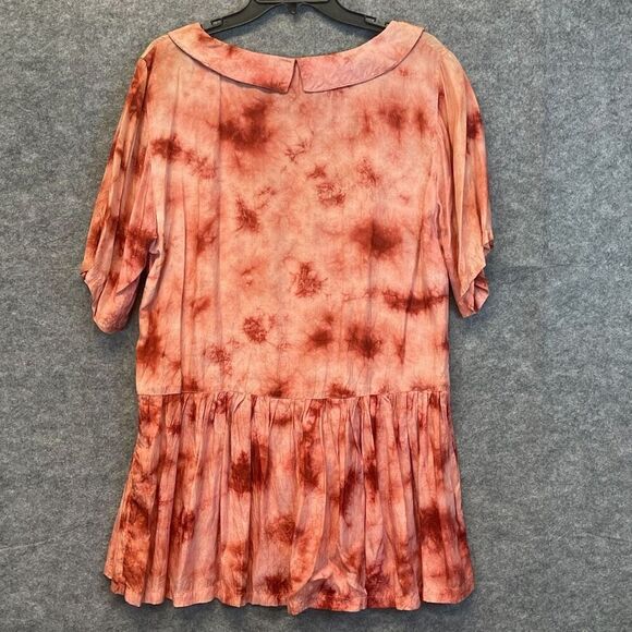 Vintage ROMANCE Top Medium Peach Blouson Tie-Dye Button Front Tunic Short Sleeve - Picture 10 of 16